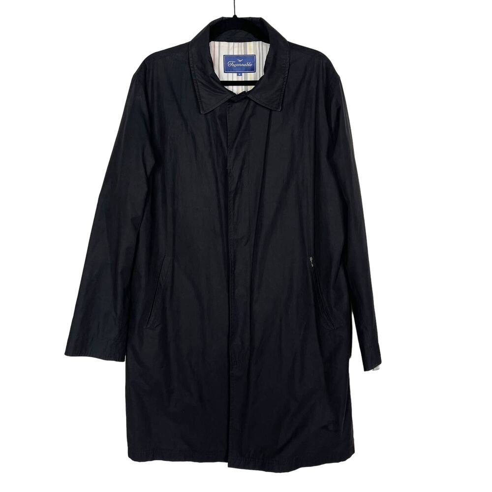 Facconnable Mens Medium M Black Single Button Trench Coat Jacket Lightweight
